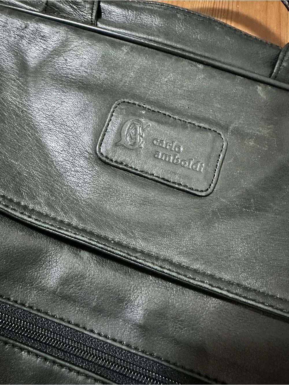 Classic Black Leather Laptop Briefcase with Shoulder Strap